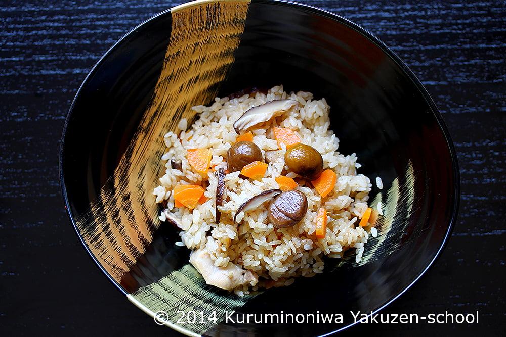 椎茸と甘栗の炊き込みごはん (胡桃の庭)